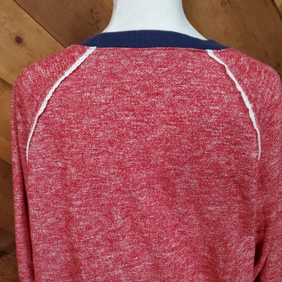 Crew Neck French Terry Raglan Sleeve Pullover Red - Picture 3 of 7